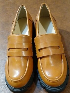 Men's Tan Slip-On Penny Loafers with Lug Sole